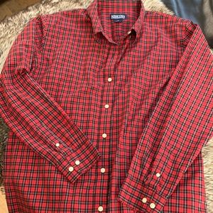 Lands End Red Plaid Cotton Button Down Shirt
